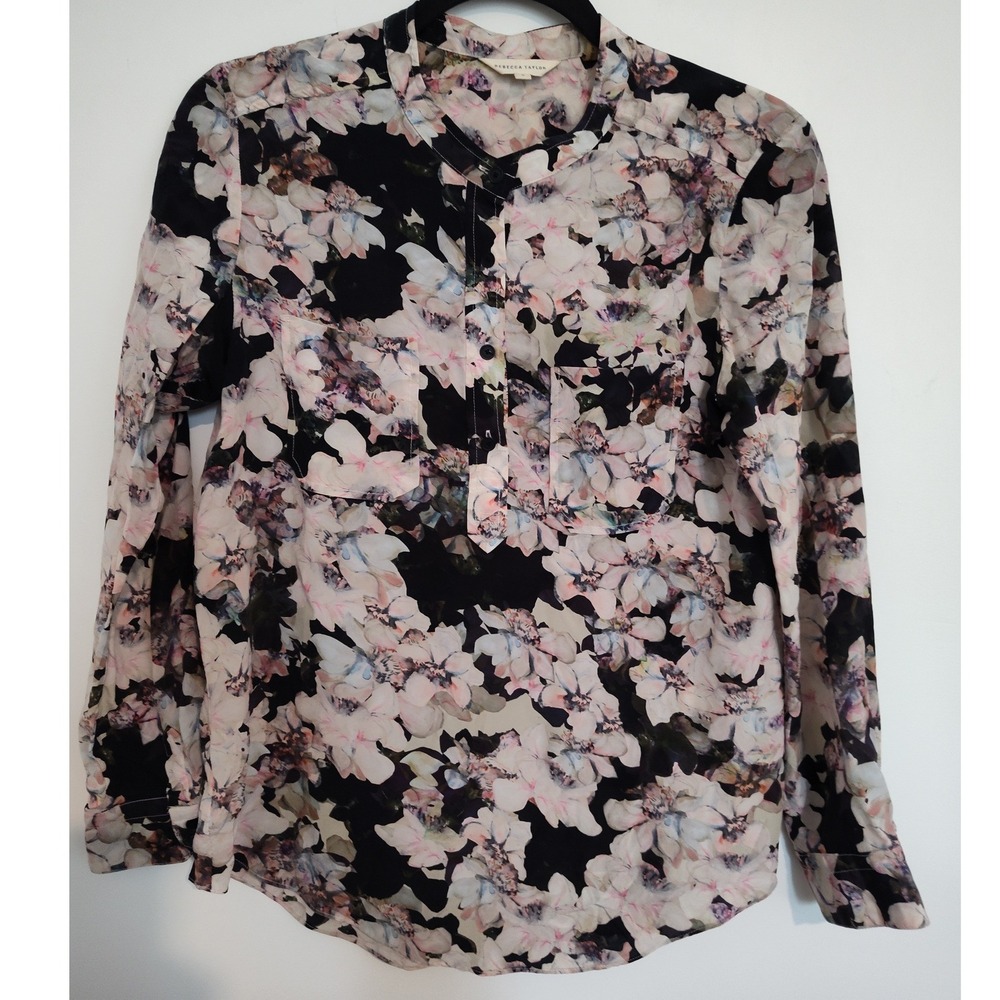 Rebecca Taylor 100% Silk Floral Print Button Front Blouse Size 6 714920B054
